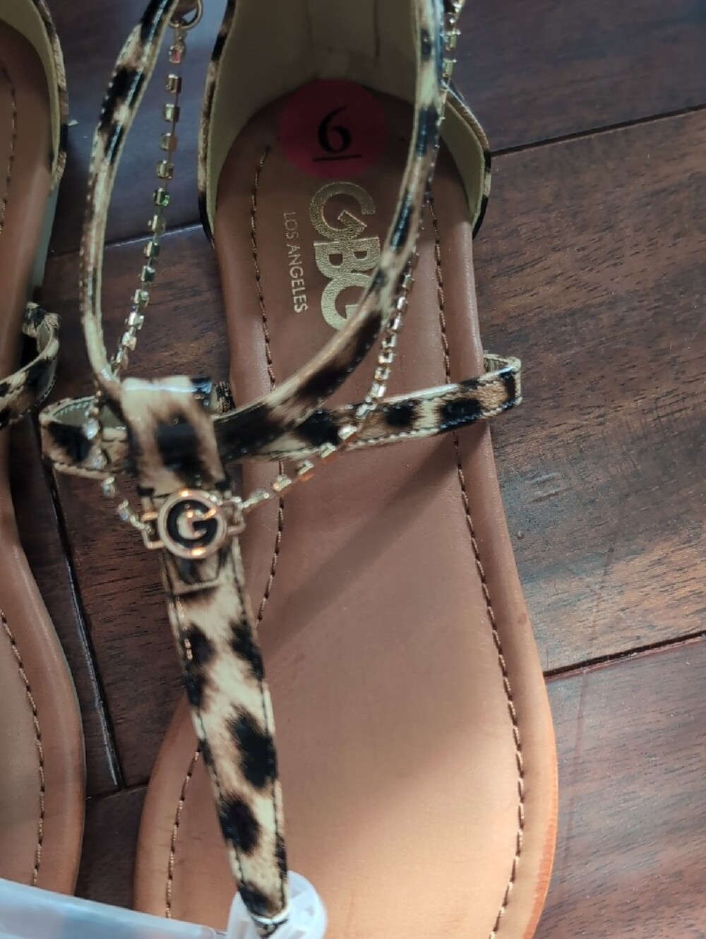 GBG Los Angeles Leopard Print T-Strap Sandals - Brown/Black - Picture 3 of 5